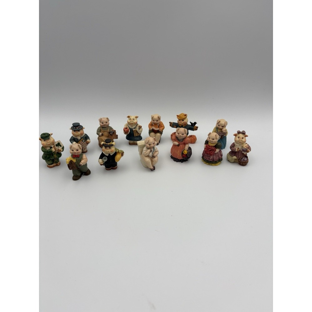 Lot of 13 Vintage Pigs JC Miniatures or Our Piggy Family 2" Potty Pig St Pattys